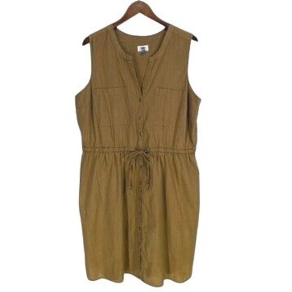 Old Navy Shirt Dress XL Brown Sleeveless Button Front Utility Cotton Vacation
